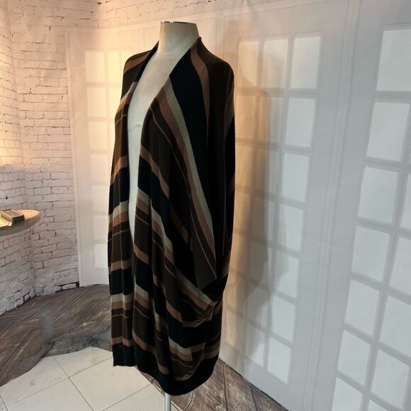 KK Intl. Brown Stripes Knit Open Front Poncho Long Cardigan Sweater Size XL - Picture 3 of 9